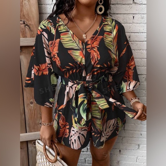 Tropical Vibes Tropical Print Belted Romper - Picture 4 of 7